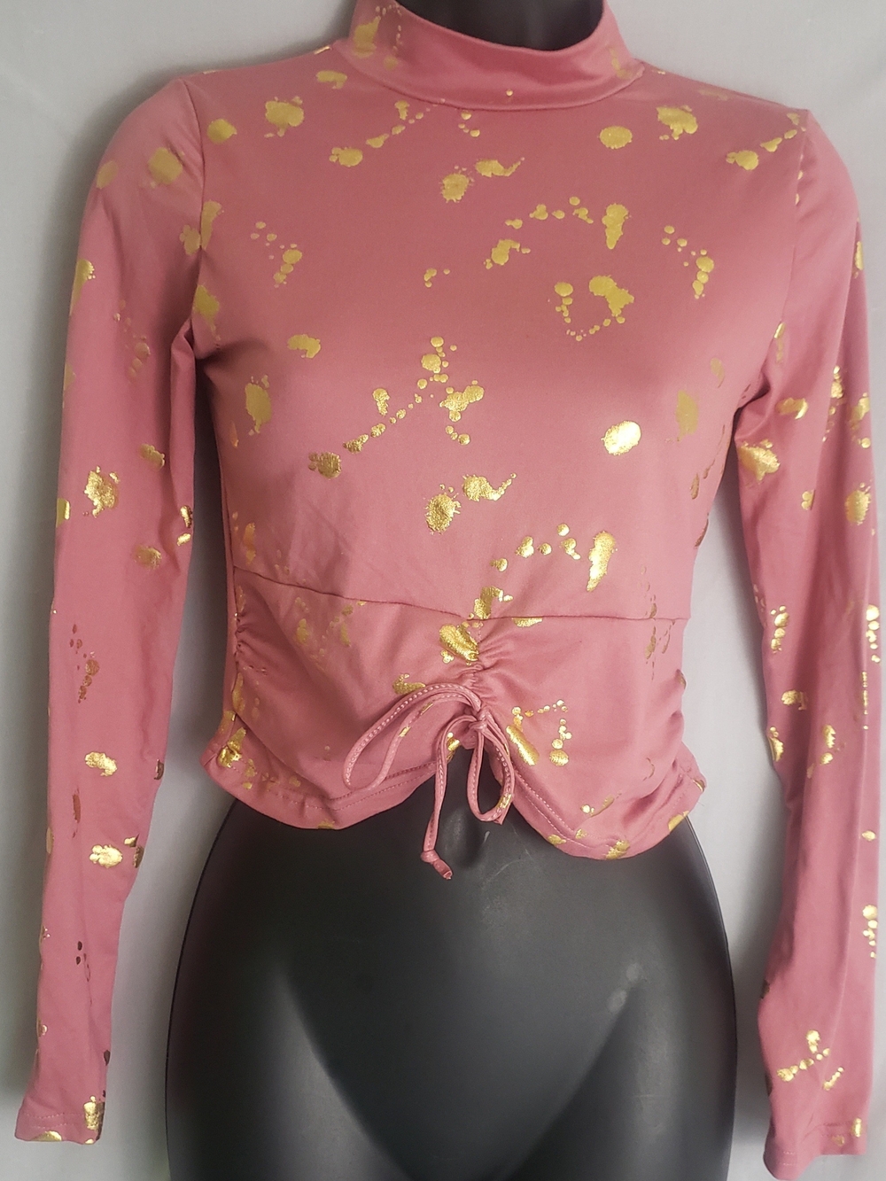 Women's Rose Gold Crop Top Long-Sleeve Mock Neck Sz Sm